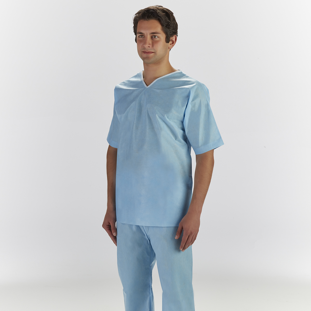Graham Medical® Light Blue Nonwoven Disposable Elastic Scrub Pants and V-Neck Shirt